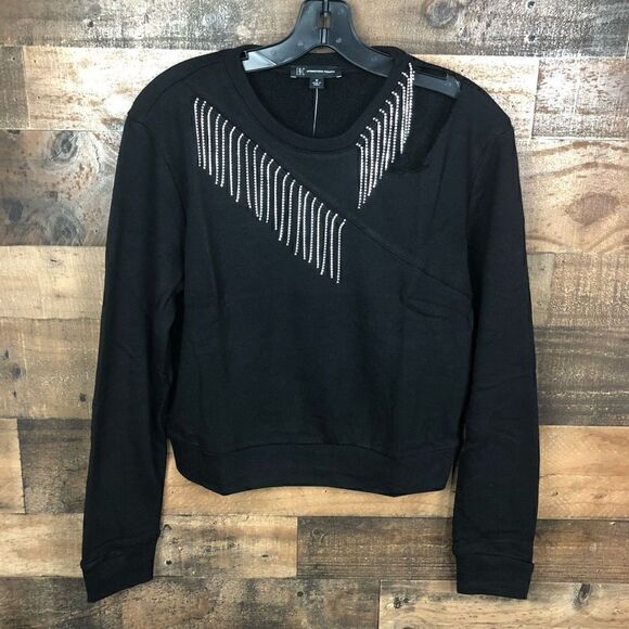 INC International Concepts Sweatshirt Deep Black Silver Embellished Glam Medium - Picture 13 of 14